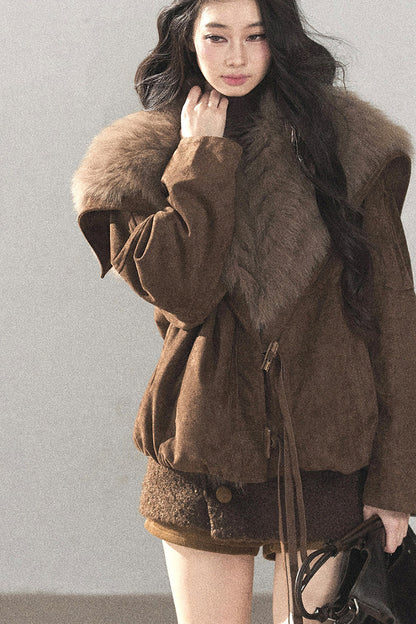 Horn Button Fox Fur Parka Coat