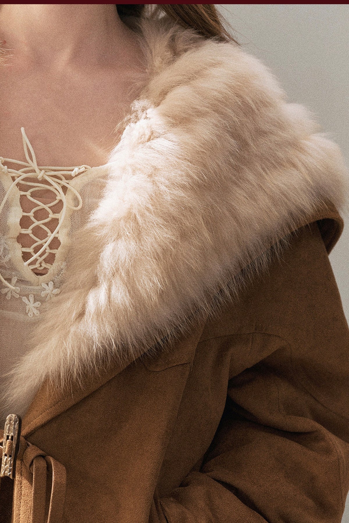 Horn Button Fox Fur Parka Coat