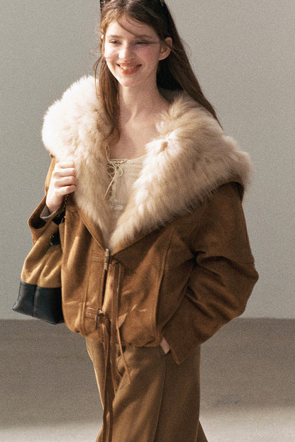 Horn Button Fox Fur Parka Coat