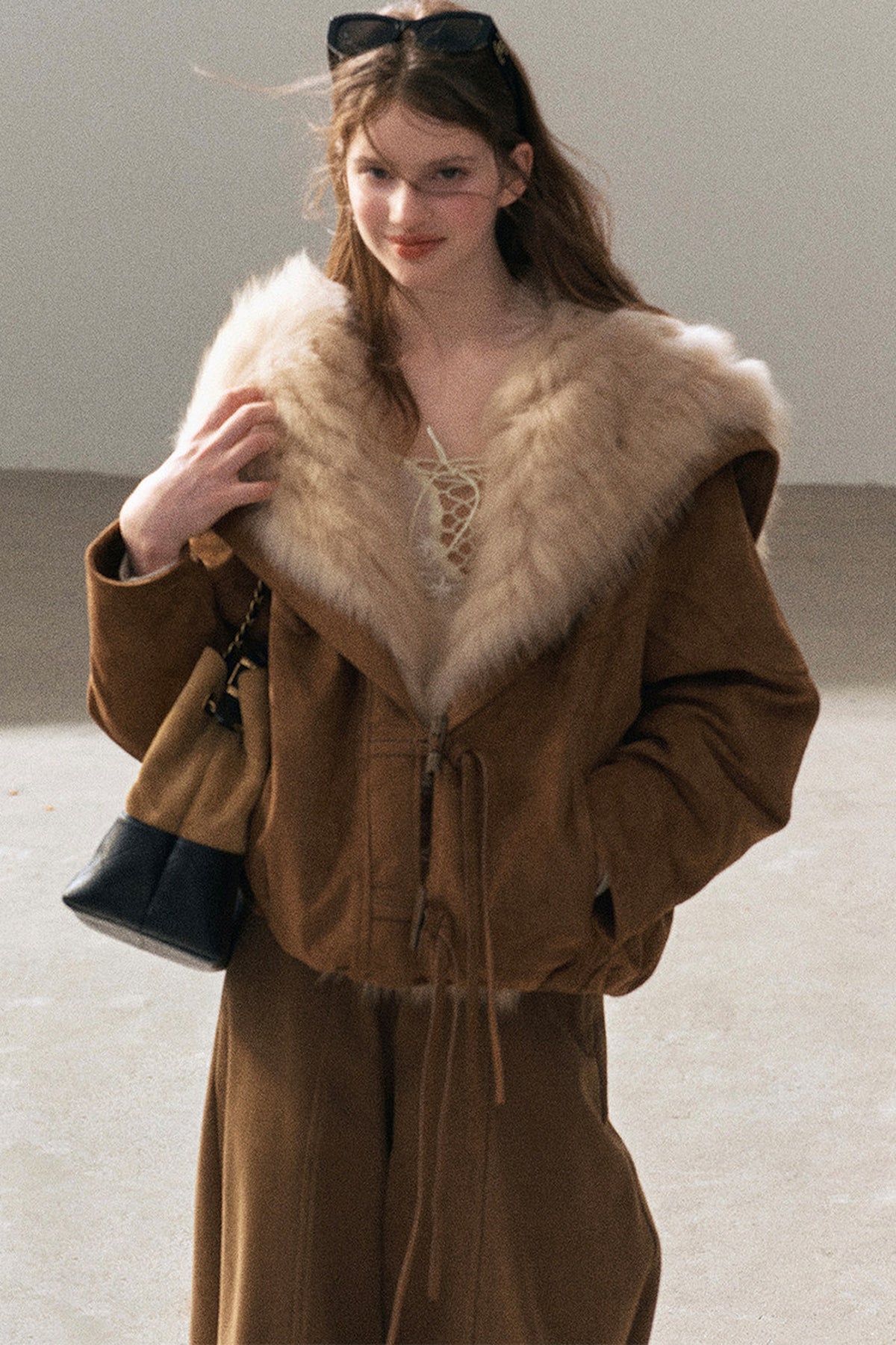 Horn Button Fox Fur Parka Coat