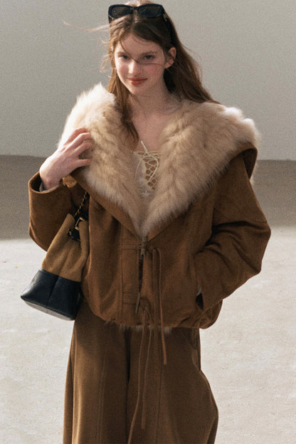 Horn Button Fox Fur Parka Coat