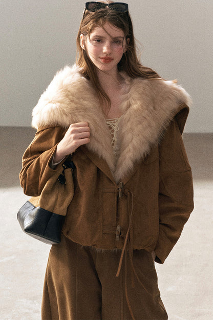Horn Button Fox Fur Parka Coat