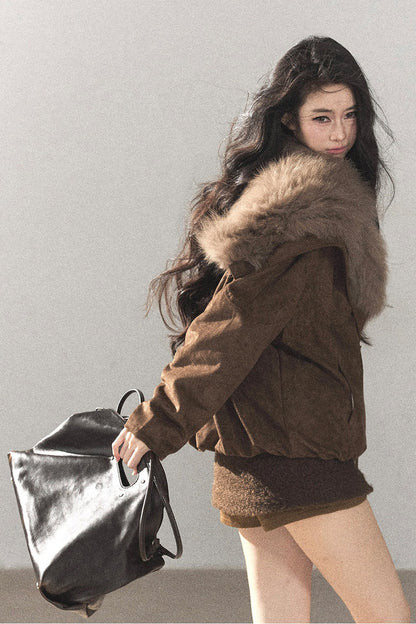 Horn Button Fox Fur Parka Coat
