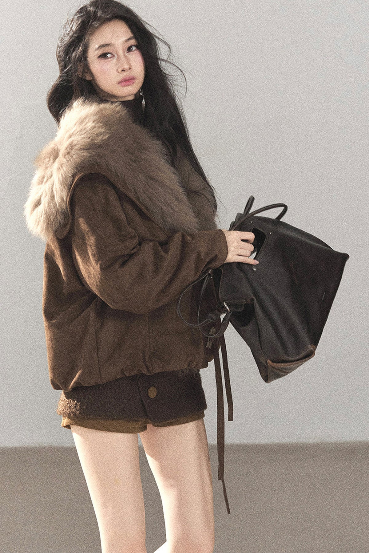 Horn Button Fox Fur Parka Coat