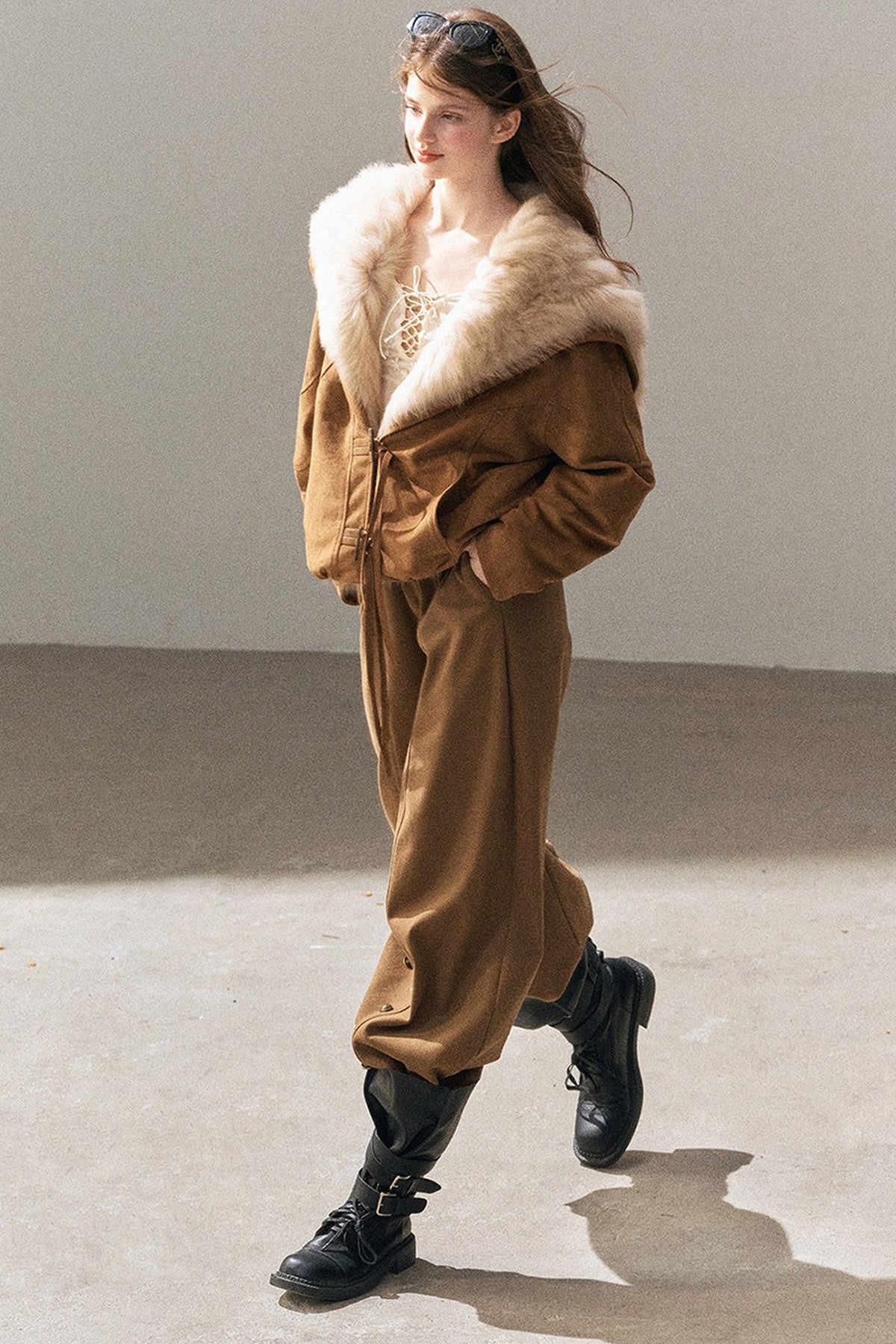 Horn Button Fox Fur Parka Coat