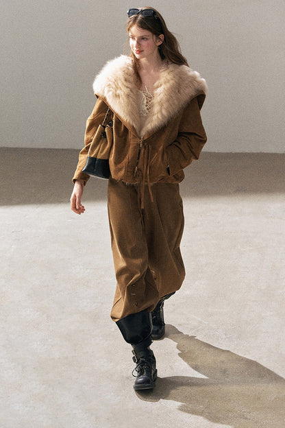 Horn Button Fox Fur Parka Coat