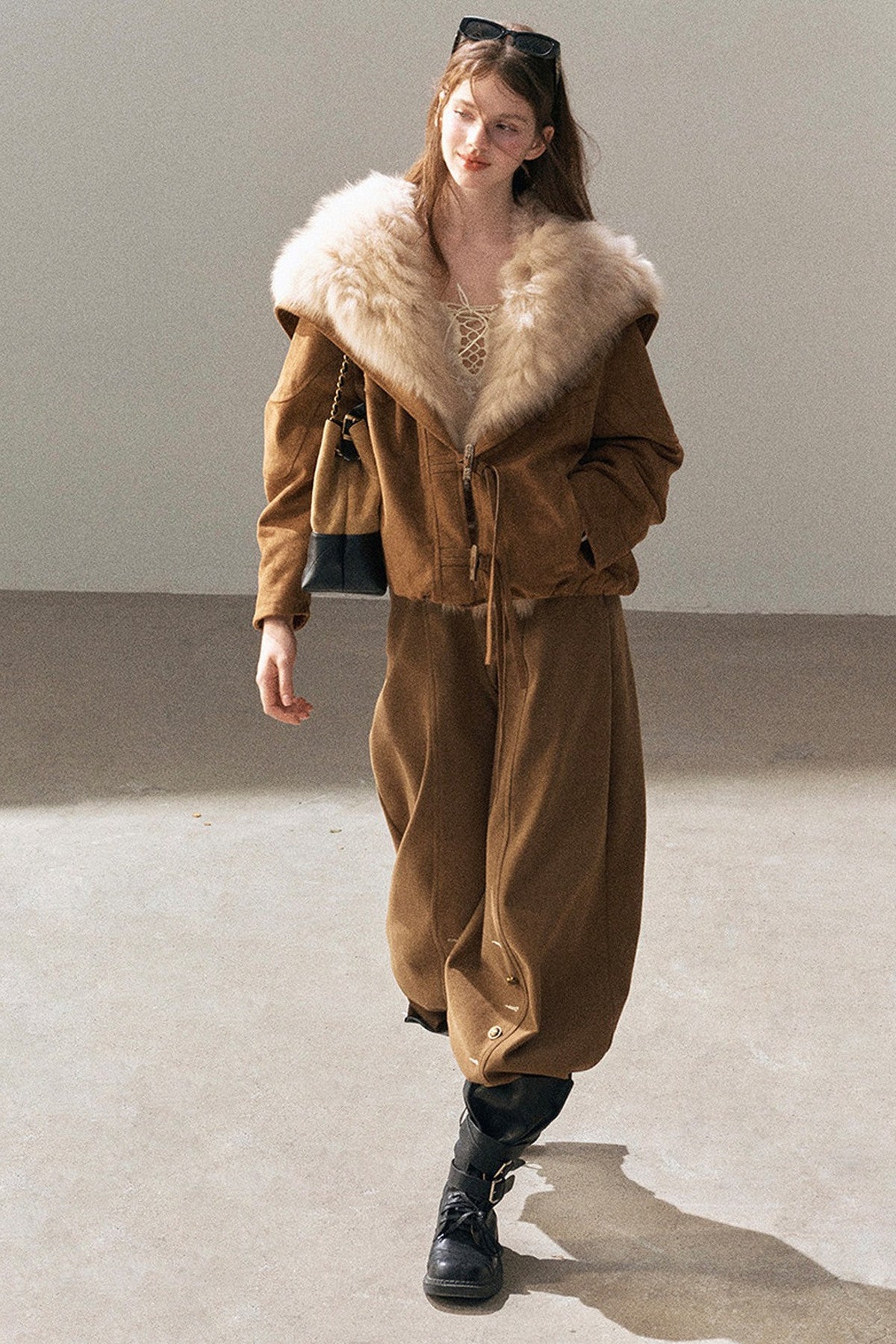 Horn Button Fox Fur Parka Coat