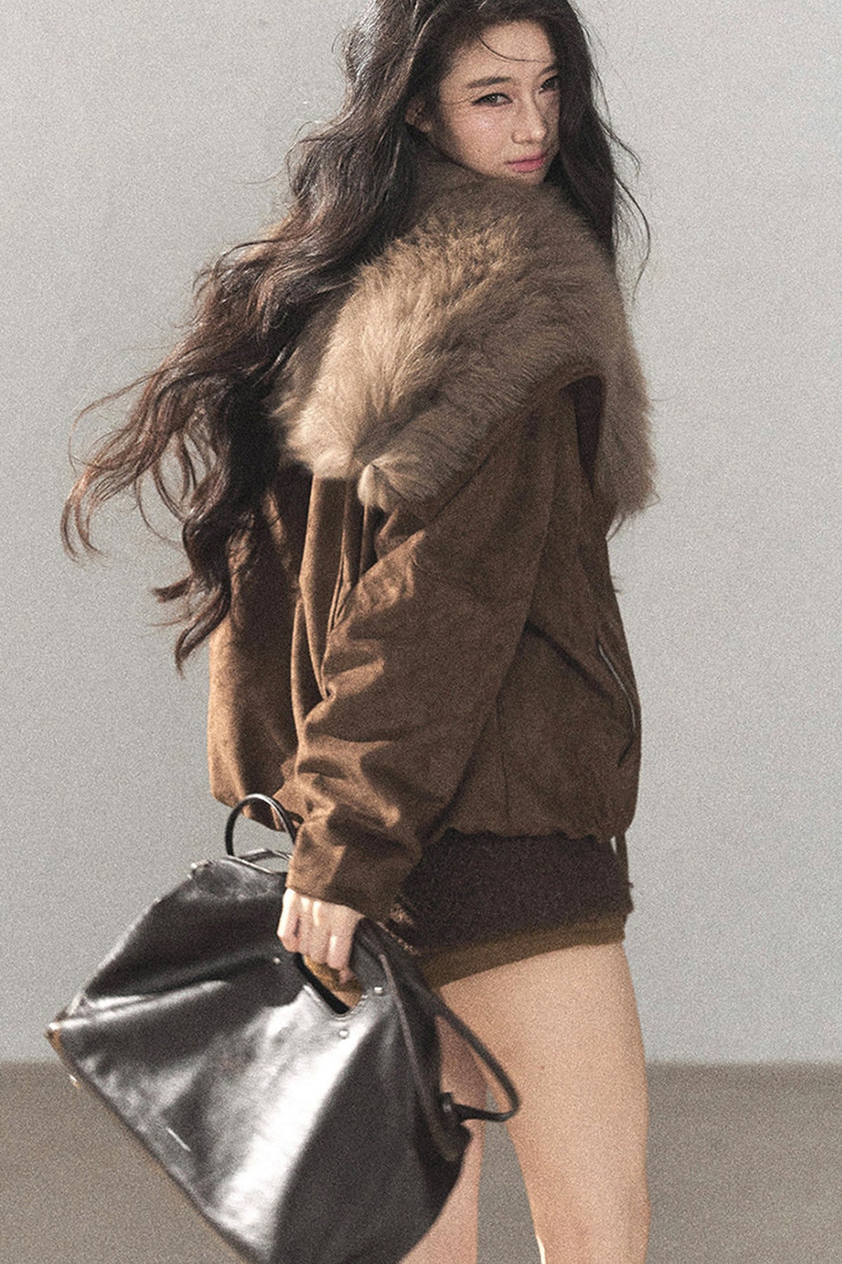 Horn Button Fox Fur Parka Coat