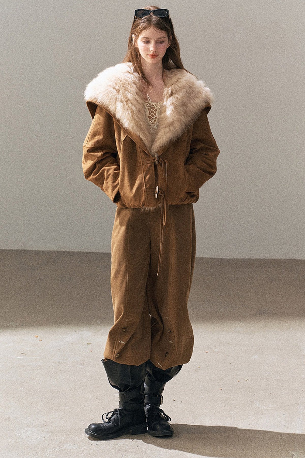 Horn Button Fox Fur Parka Coat