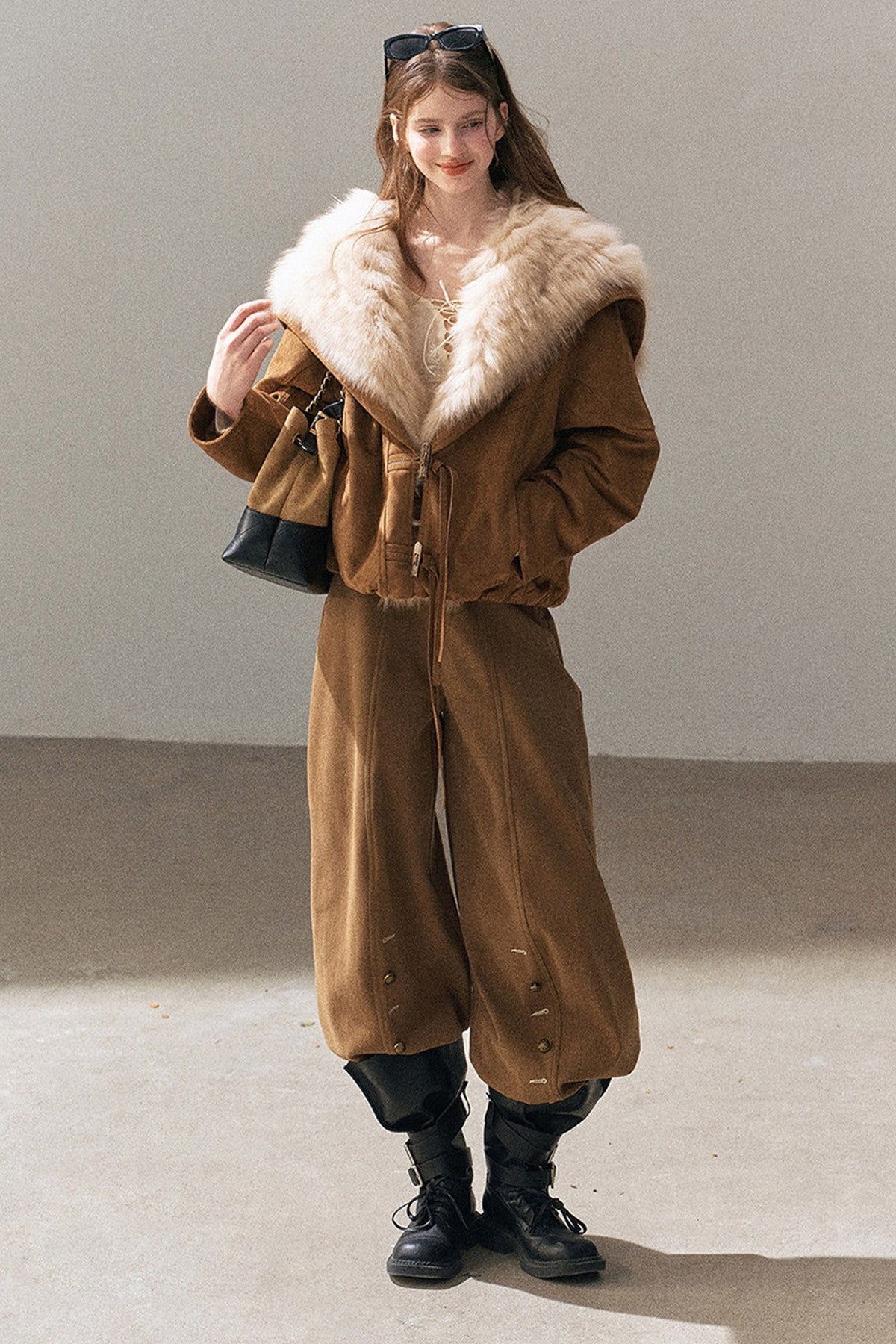 Horn Button Fox Fur Parka Coat