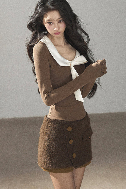 White Bow Knit T-Shirt