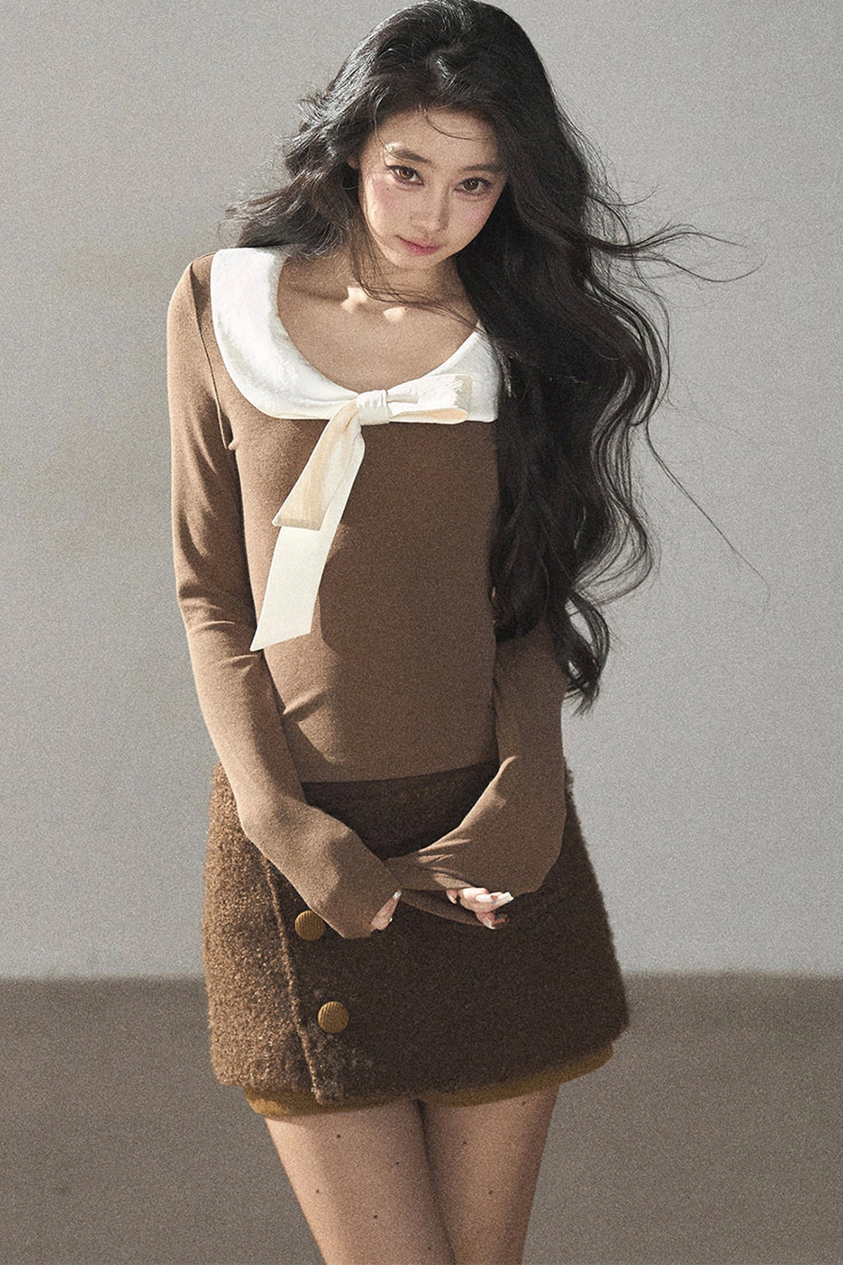 White Bow Knit T-Shirt
