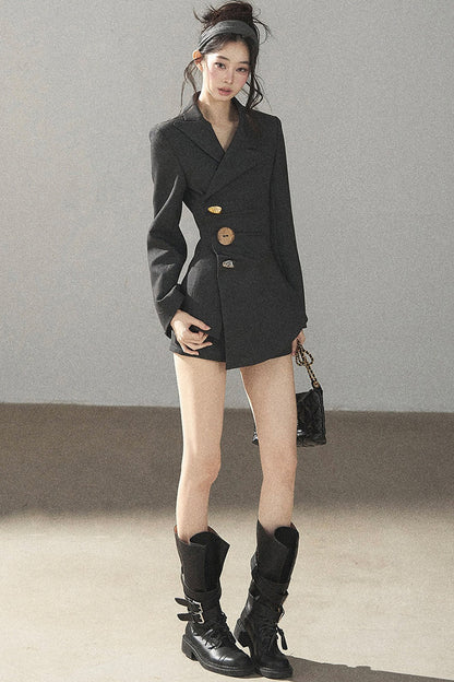Dark Rock Gray Blazer and Shorts Set-Up