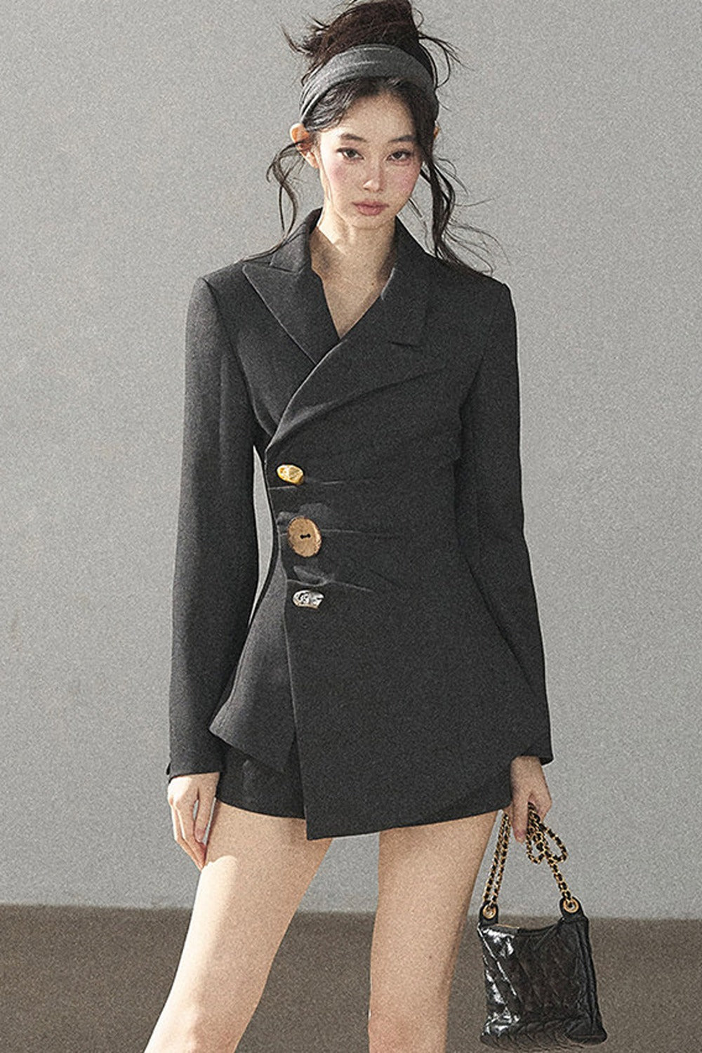Dark Rock Gray Blazer and Shorts Set-Up