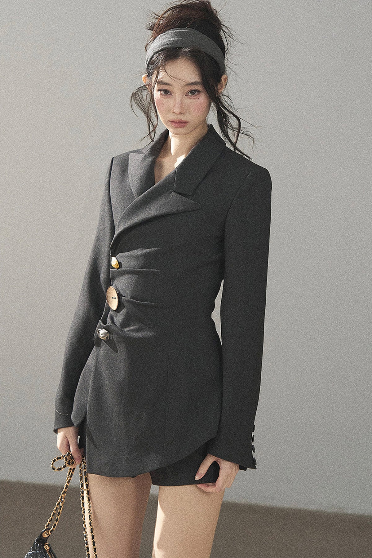 Dark Rock Gray Blazer and Shorts Set-Up