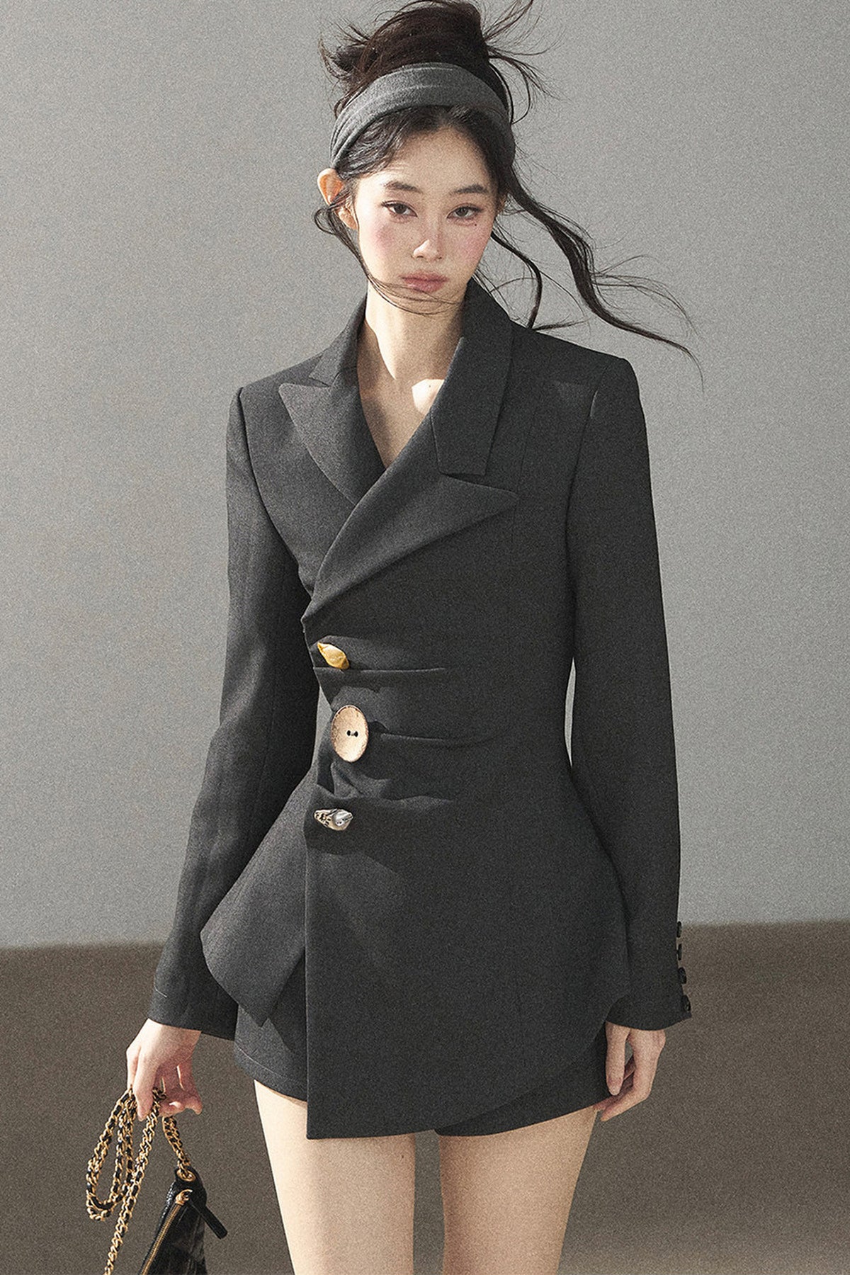 Dark Rock Gray Blazer and Shorts Set-Up