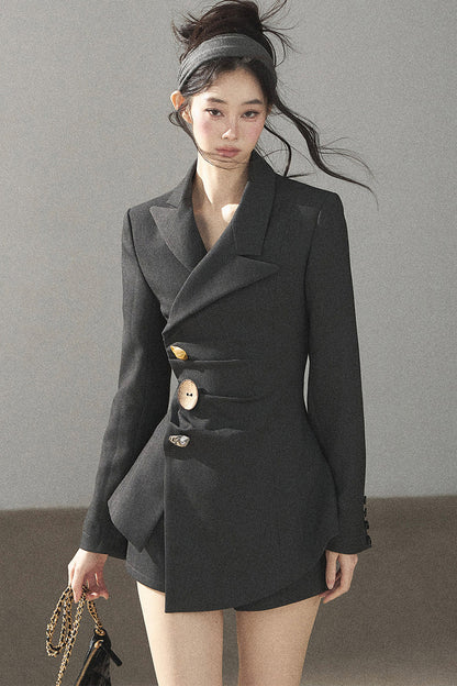 Dark Rock Gray Blazer and Shorts Set-Up