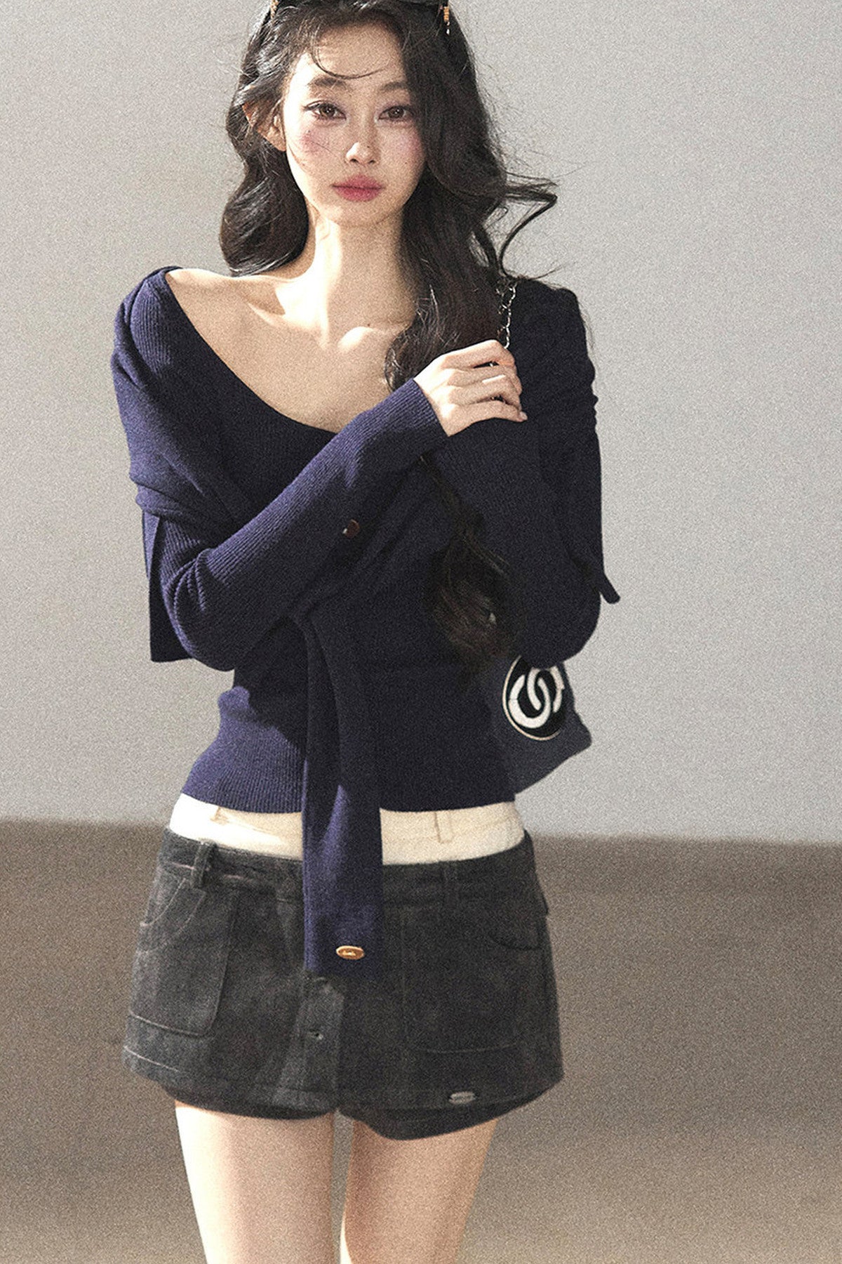 Flowing Twilight Layered-Look Shawl Ribbed Top 
Set