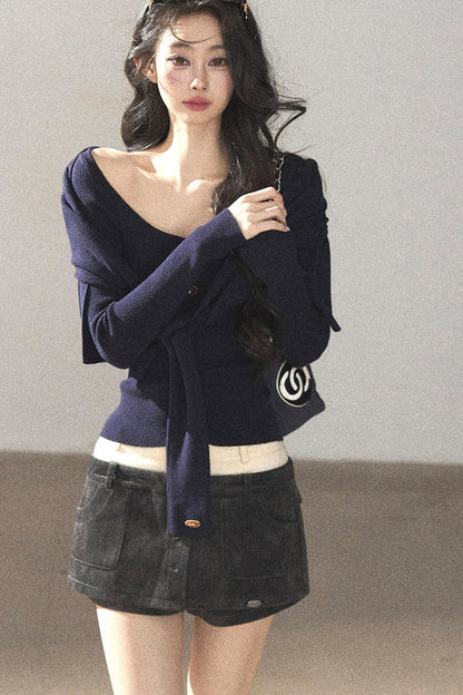 Flowing Twilight Layered-Look Shawl Ribbed Top 
Set