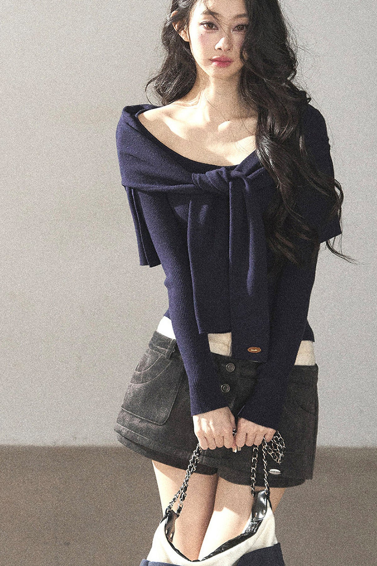 Flowing Twilight Layered-Look Shawl Ribbed Top 
Set