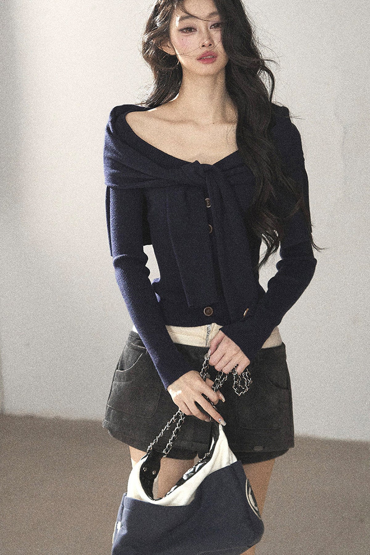 Flowing Twilight Layered-Look Shawl Ribbed Top 
Set