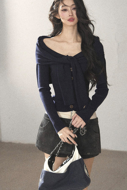 Flowing Twilight Layered-Look Shawl Ribbed Top 
Set