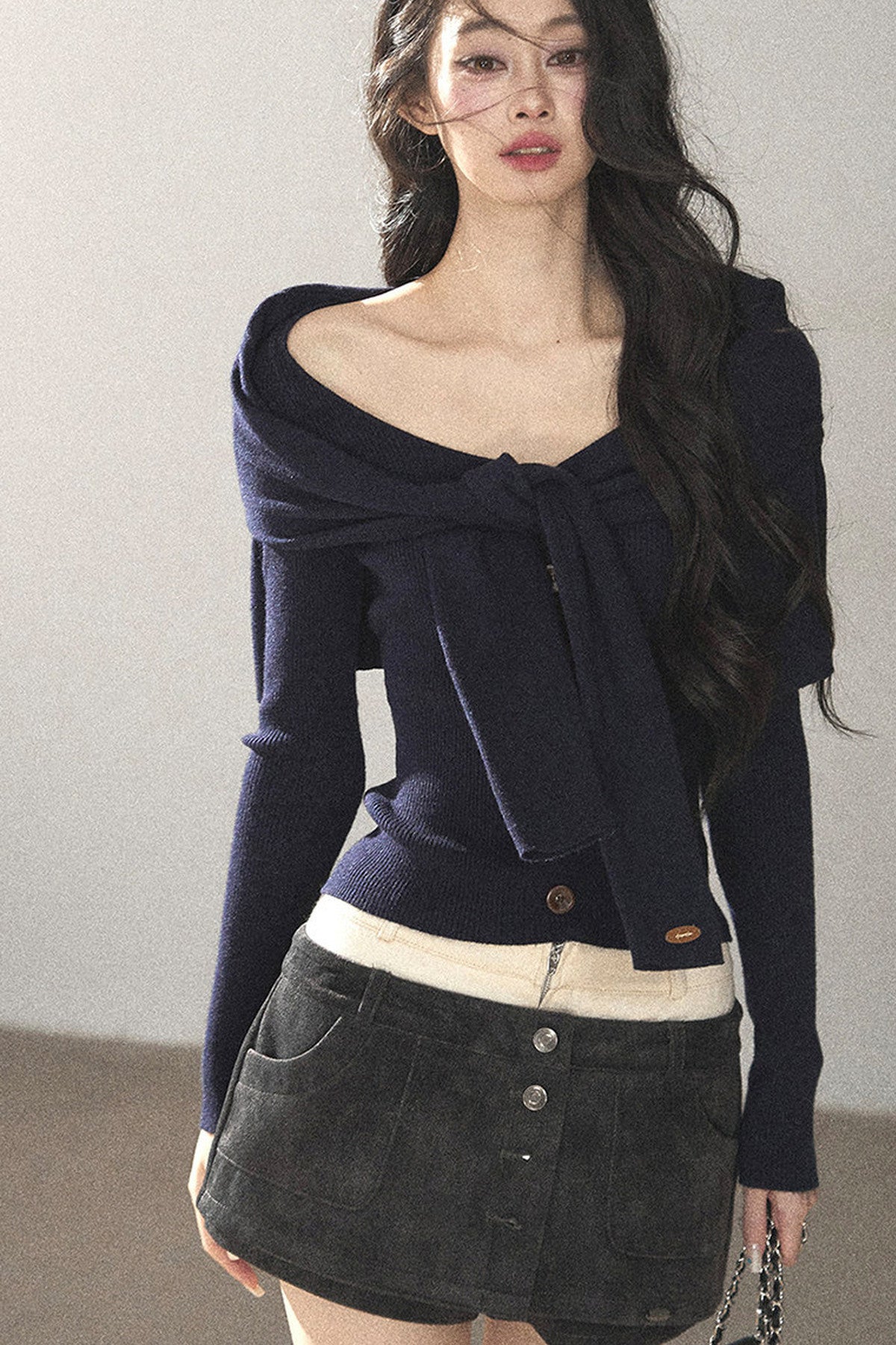 Flowing Twilight Layered-Look Shawl Ribbed Top 
Set