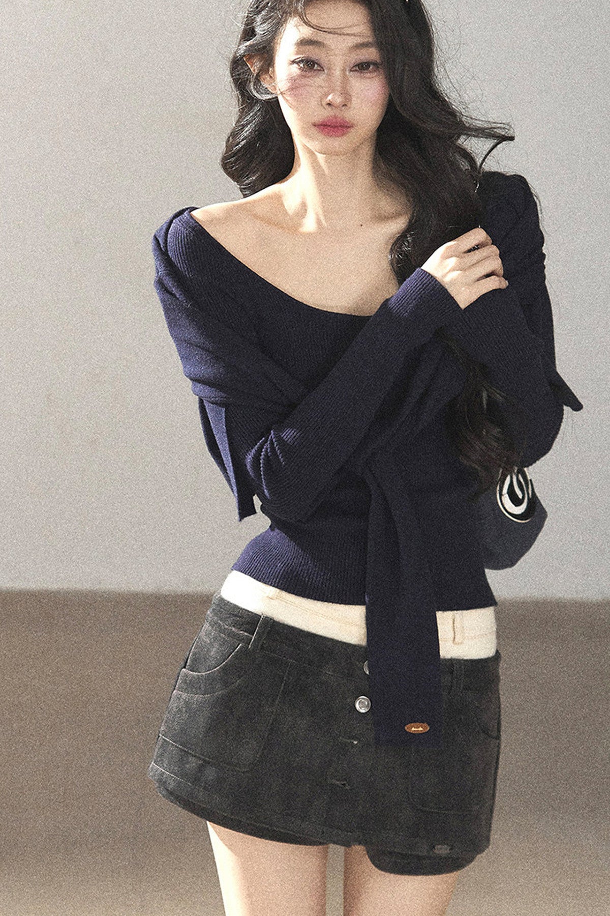 Flowing Twilight Layered-Look Shawl Ribbed Top 
Set