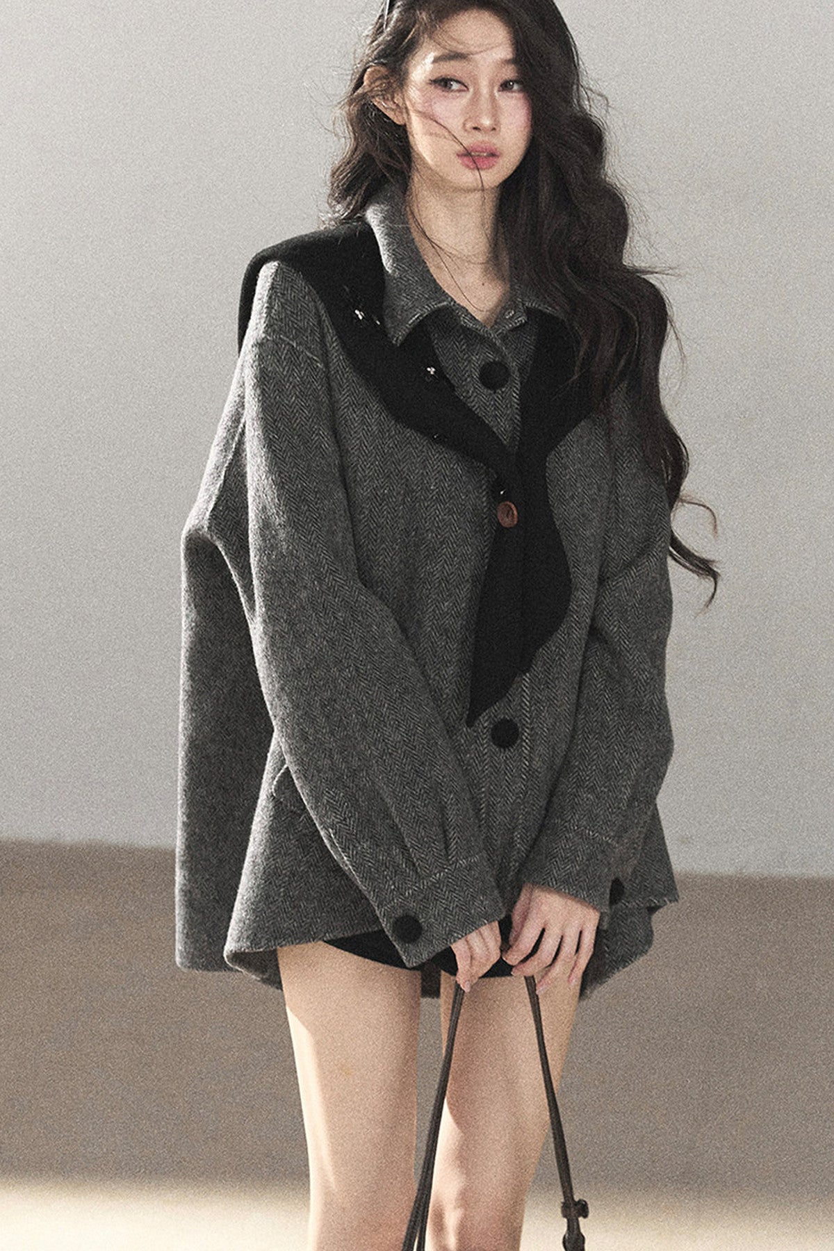 Double-Sided Herringbone Woolen Coat
