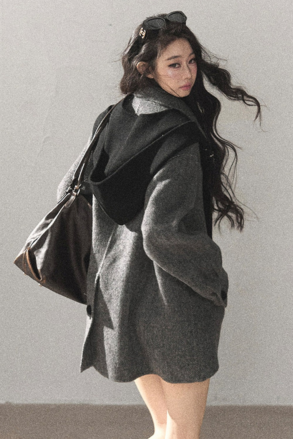 Double-Sided Herringbone Woolen Coat