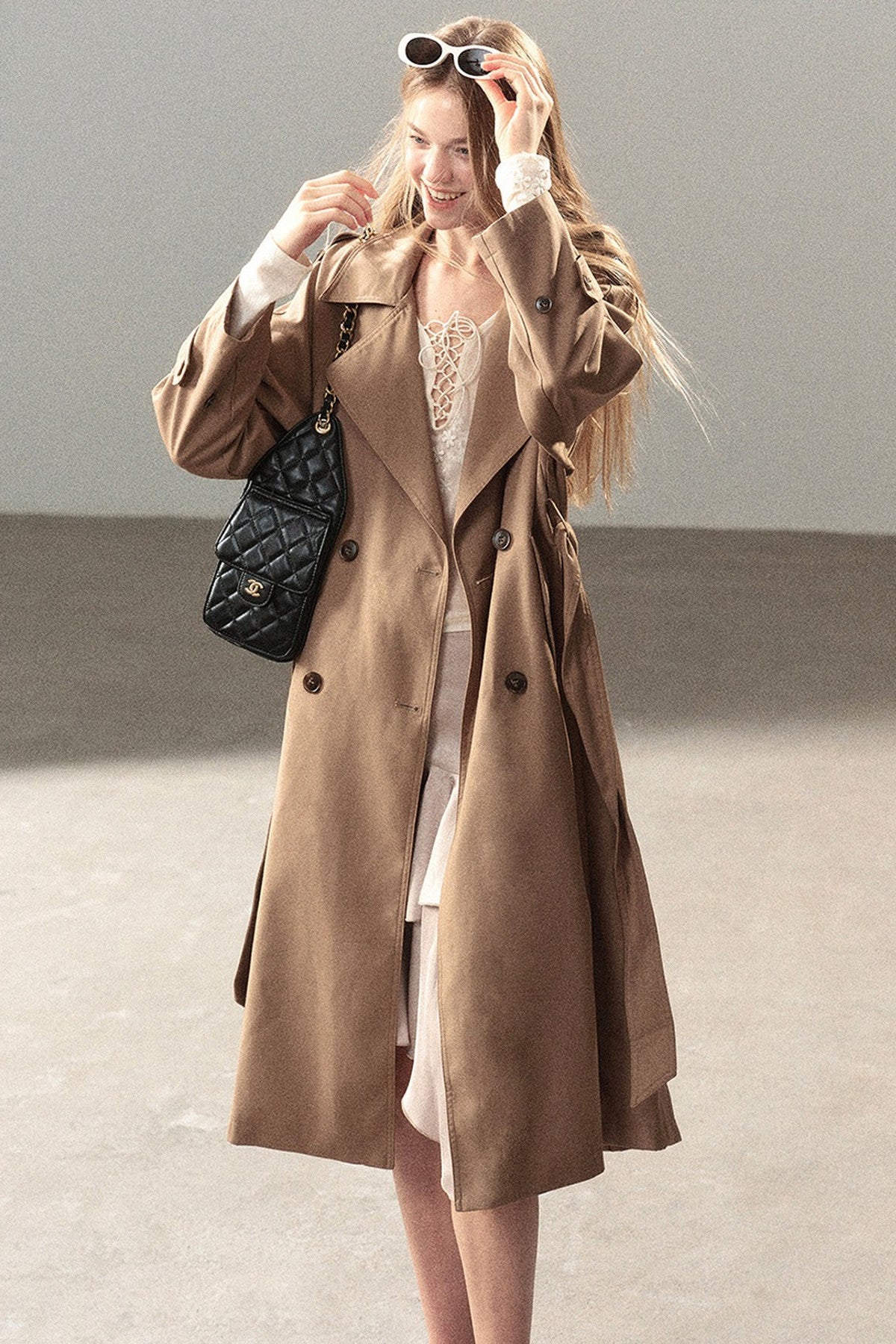 Long Double-Breasted Trench Coat