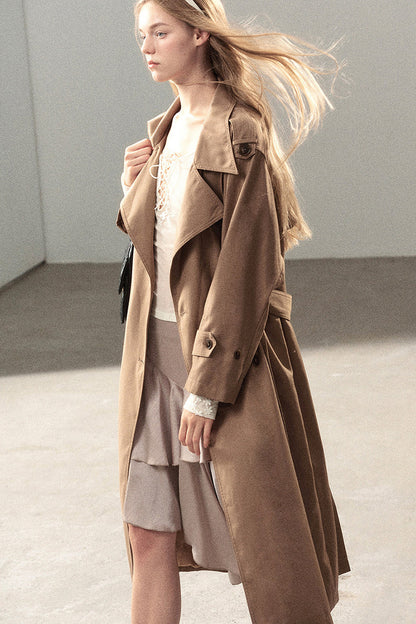 Long Double-Breasted Trench Coat