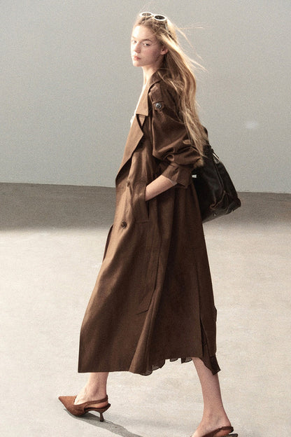 Long Double-Breasted Trench Coat