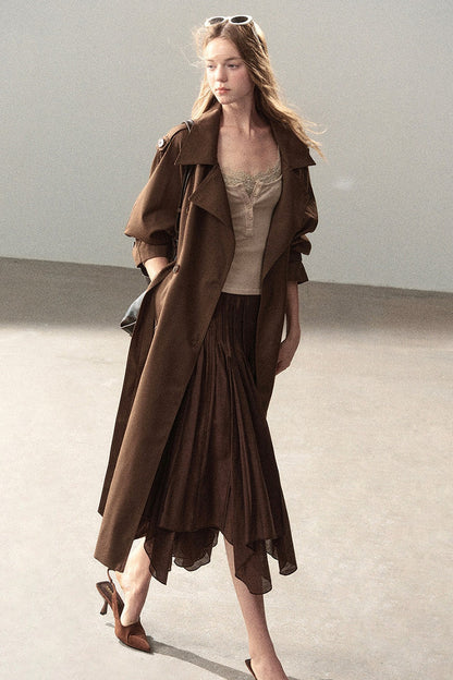 Long Double-Breasted Trench Coat