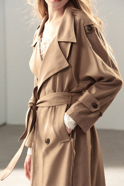 Long Double-Breasted Trench Coat