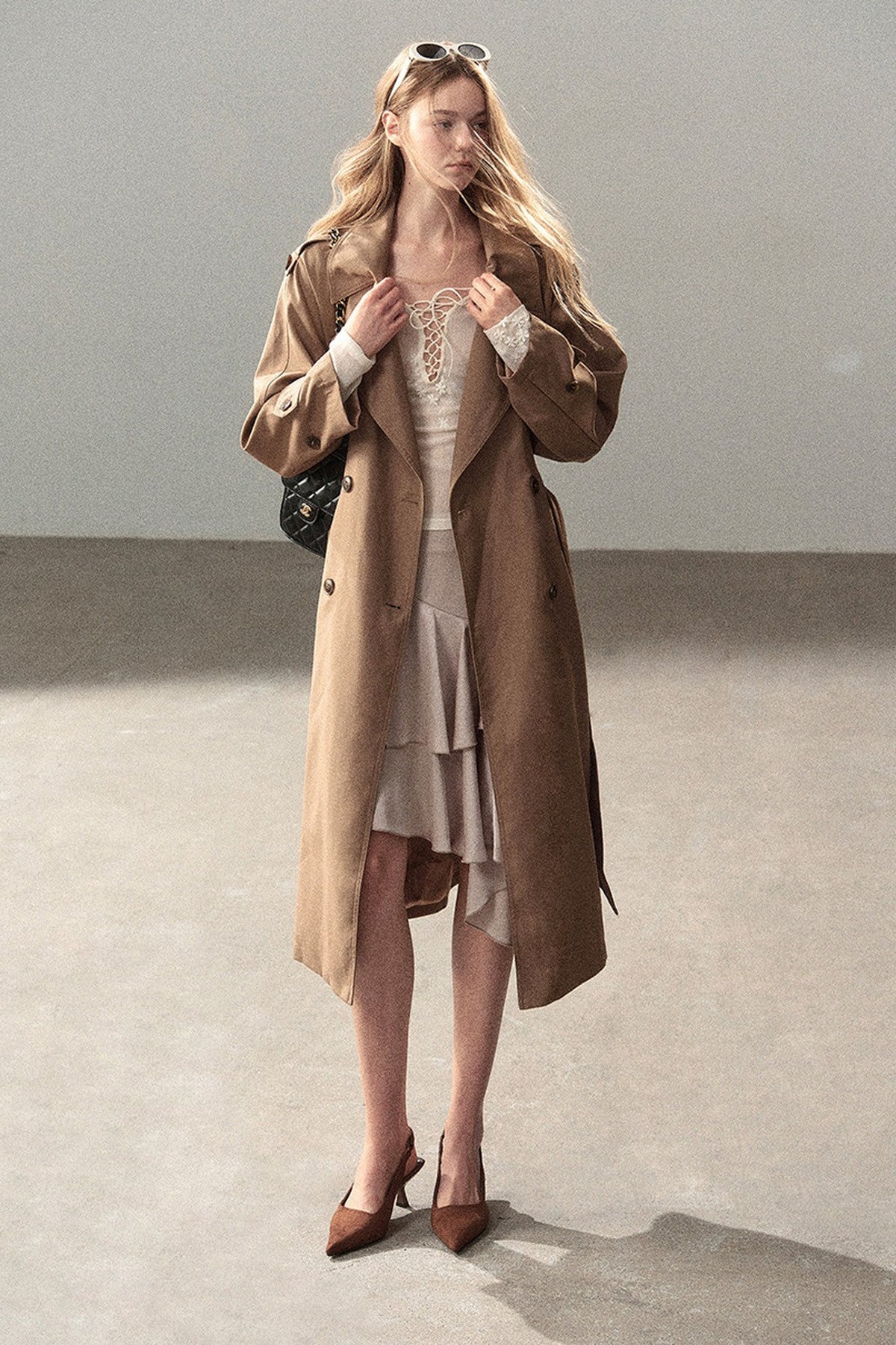 Long Double-Breasted Trench Coat