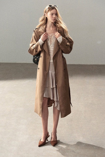 Long Double-Breasted Trench Coat