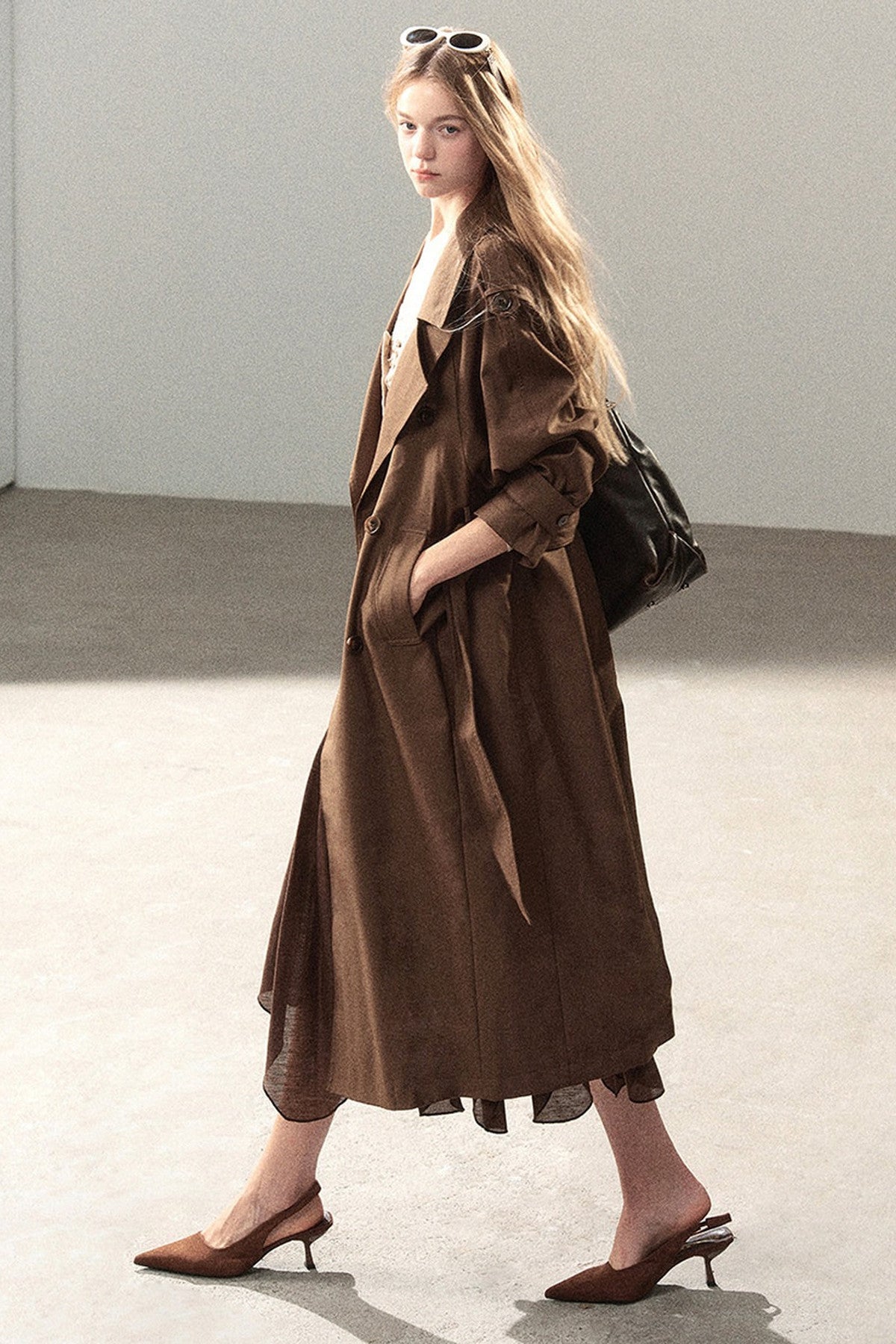 Long Double-Breasted Trench Coat