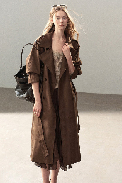 Long Double-Breasted Trench Coat