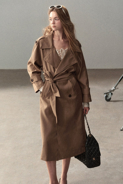 Long Double-Breasted Trench Coat