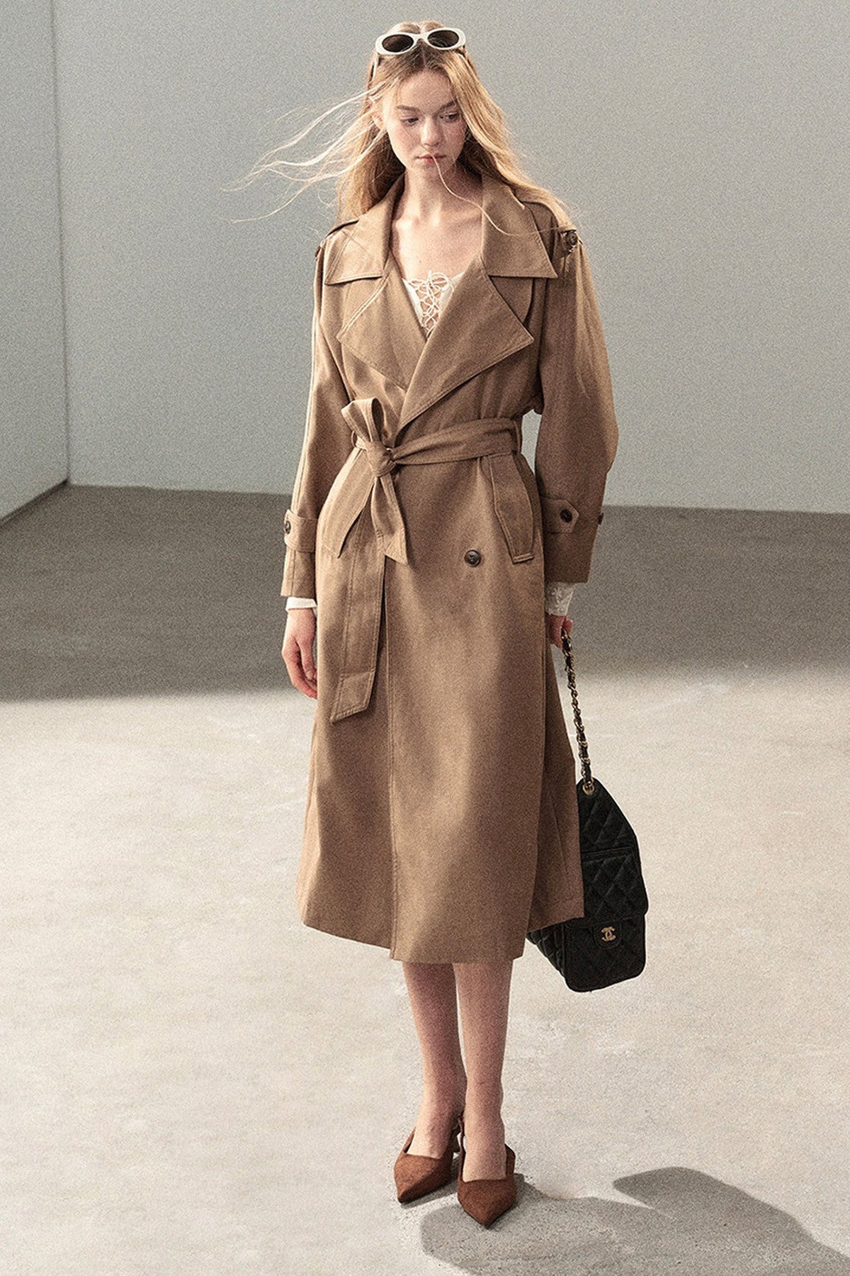 Long Double-Breasted Trench Coat