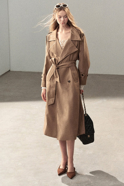 Long Double-Breasted Trench Coat