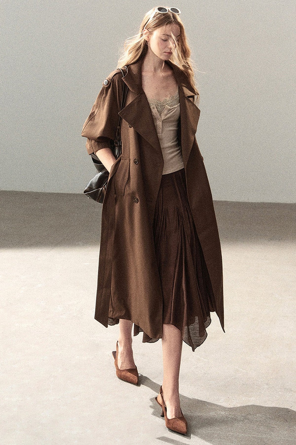 Long Double-Breasted Trench Coat