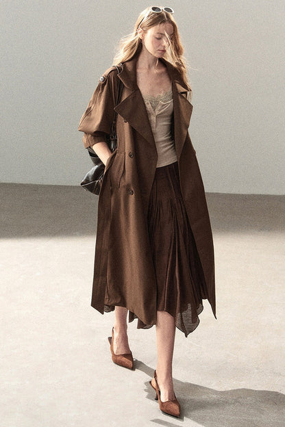 Long Double-Breasted Trench Coat