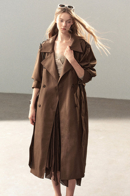 Long Double-Breasted Trench Coat