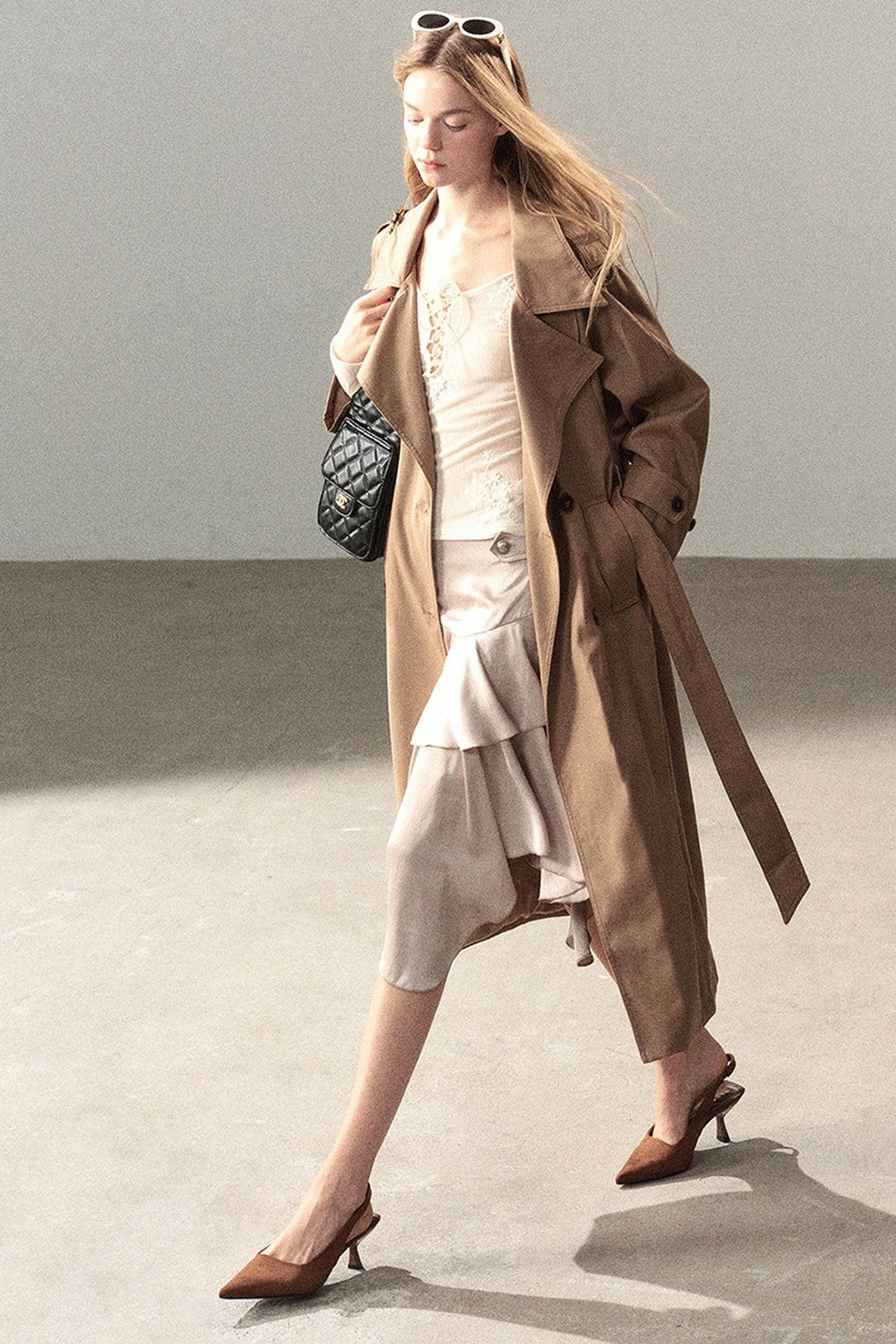 Long Double-Breasted Trench Coat