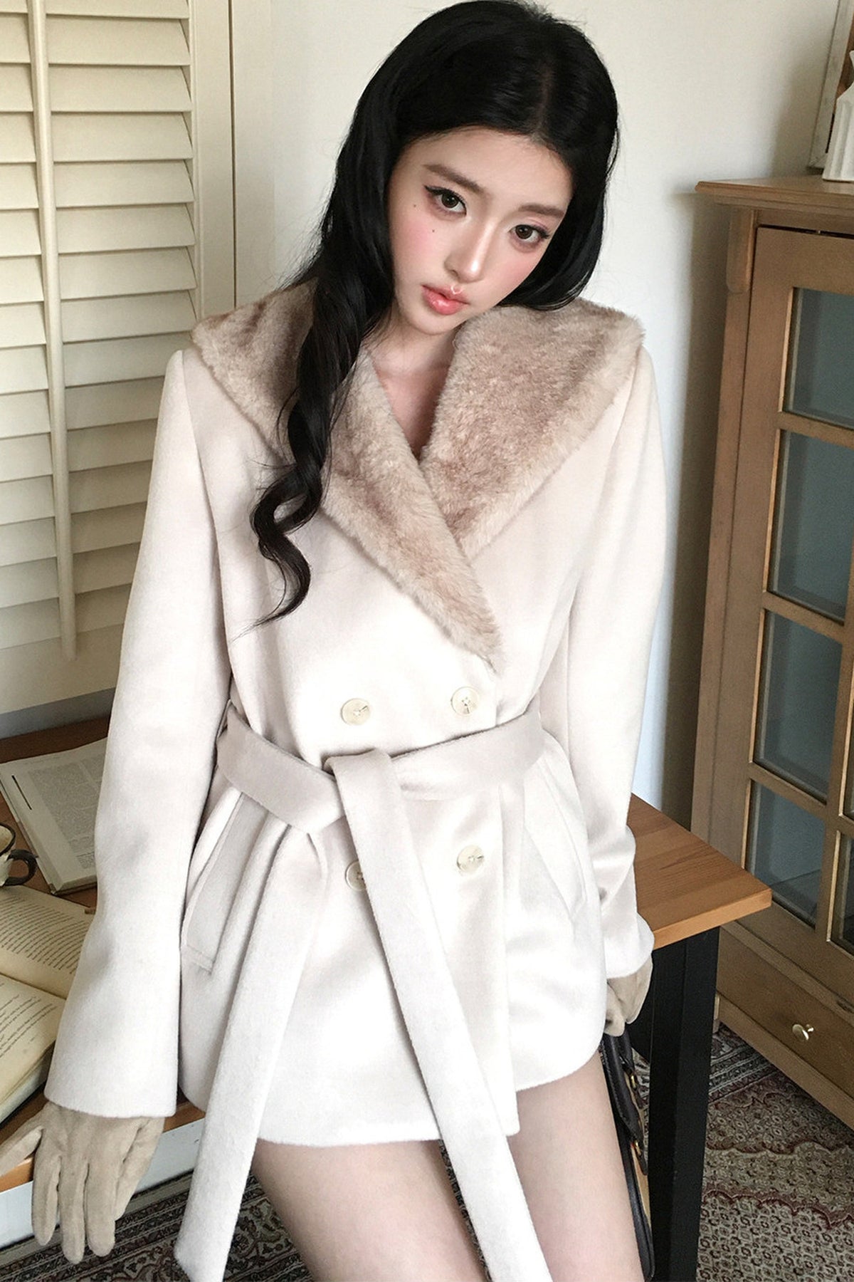 Mink Fur Collar Double-Breasted Short Jacket