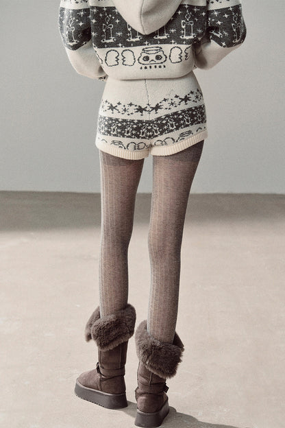 Fair Isle Jacquard Knit Jacket and Shorts Set-Up