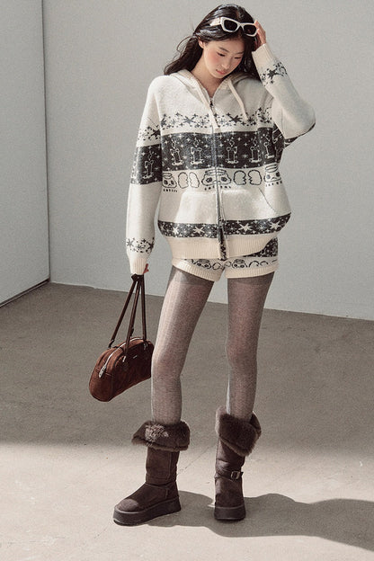 Fair Isle Jacquard Knit Jacket and Shorts Set-Up