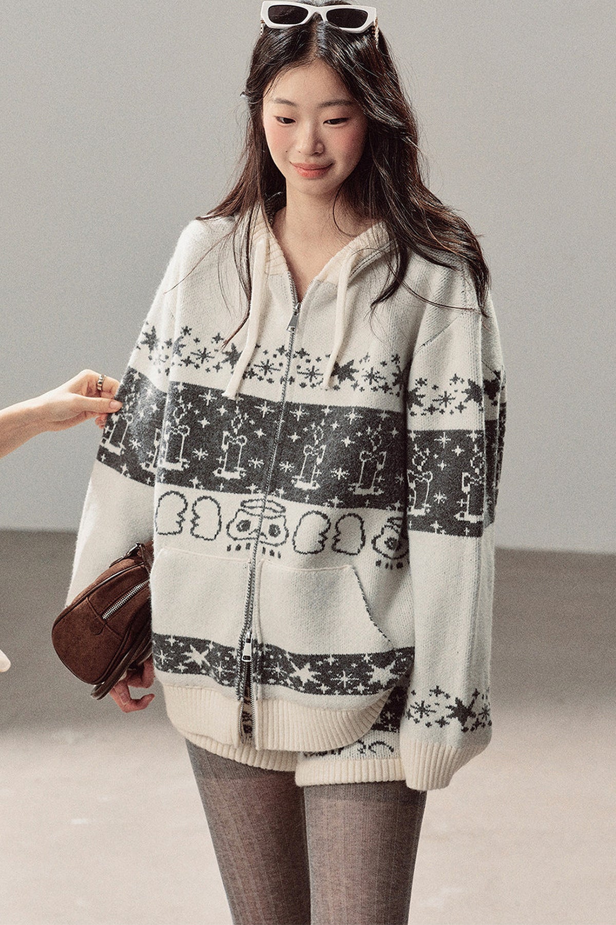 Fair Isle Jacquard Knit Jacket and Shorts Set-Up